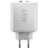 USB-C Dual-Fast lādētājs, PD, GaN, 65 vati (balts, 1x USB-C, 1x USB-A, Power Delivery)
