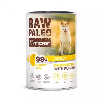 RAW PALEO Duoprotein Turkey & Cod Adult - mitrā suņu barība - 400g