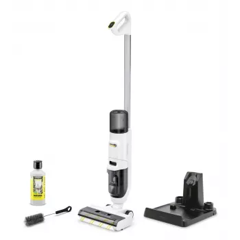 Grīdas mazgāšanas putekļsūcējs Karcher FCV2 Natural N 1.056-101.0 — akumulators 21,6 V, darbības laiks 25 min, 160 W, sausā un slapjā tīrīšana, bez maisiņa, LED displejs