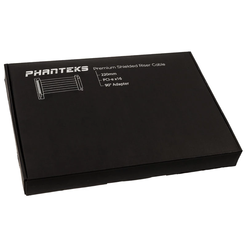 PHANTEKS PCIe x16 pagarinātāja lentes kabelis, 90 grādi, 22 cm - melns