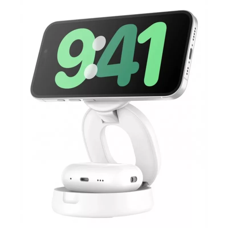 Uzlādes stacija Belkin BOOSTCHARGE WIZ035kqWH 2-in-1 Qi2 15W tālruņiem un piederumiem