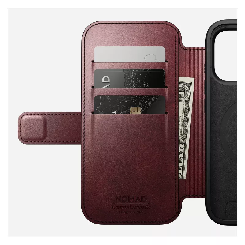 Mobilā tālruņa vāciņš Nomad Modern Leather Folio priekš Apple iPhone 17 Pro, 6,3 collas (16 cm), ādas, bordo