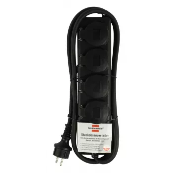 Brennenstuhl pagarinātāja kontaktligzda IP44 4-vietīga melna 2,0m H07RN-F 3G1,5 - Pagarinātājs - maiņstrāva 230 V - izejas pieslēgvietas: 4 - 2 m (1159960)