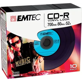 EMTEC Vinyl Look - 10 x CD-R - 700 MB (80 min) 52x - zila, dzeltena, ceriņu, zaļa, rozā - plāns Jewel Case