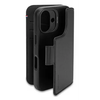 Ādas maciņš iPhone 16, melns