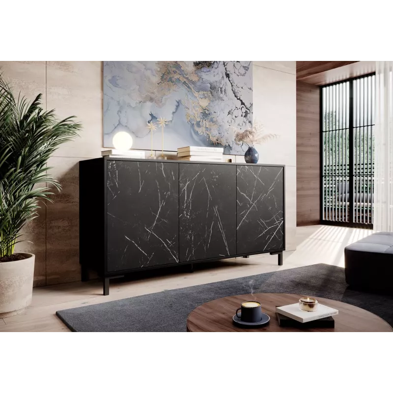 MARMO 3D kumode 150x45x80.5 cm matēts melns/marble melns