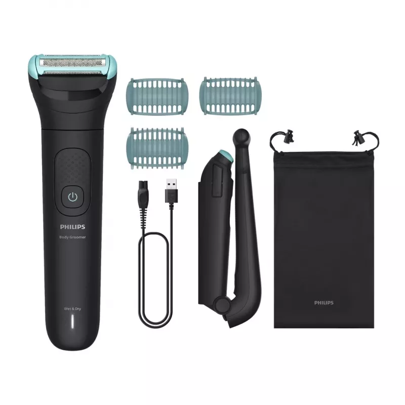 Ķermeņa trimmeris Philips 5000 series BG5480/15 — folijas skuveklis, bezvada litija baterija, mitrai un sausai lietošanai, melns