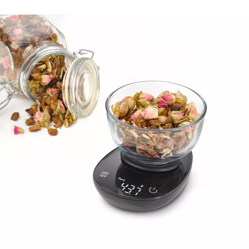 Virtuves svari Caso FinoCompact 03201 — 0,5 kg ietilpība, 1 g iedaļa, LED displejs, nerūsējošais tērauds/melns