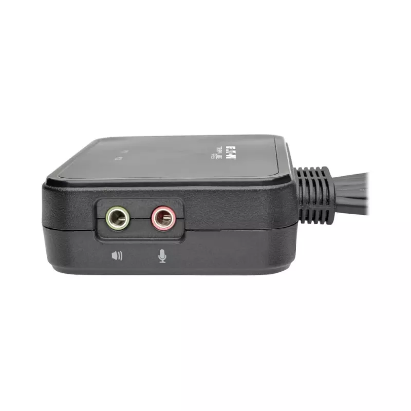 Eaton Tripp Lite sērijas 2-portu USB/HD kabeļa KVM slēdzis ar audio/video, kabeļiem un USB perifērijas koplietošanu - KVM-/audio-/USB slēdzis - 2 x KVM/audio/USB - 1 lokālais lietotājs - galddators