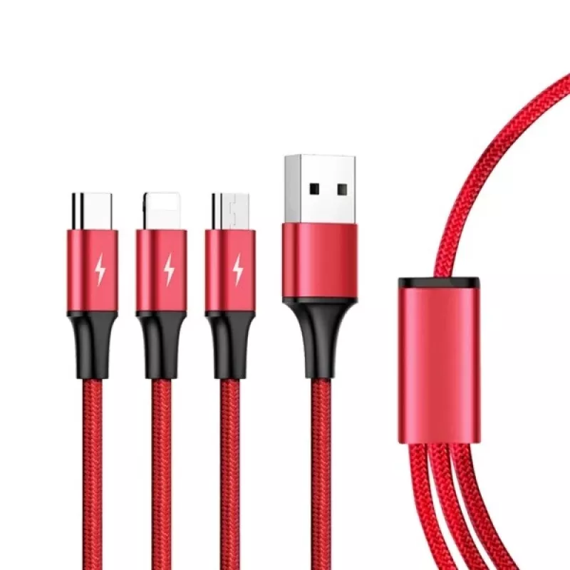 UNITEK C4049RD USB kabelis 1,2 m USB A USB C/Micro-USB B/Lightning Sarkans