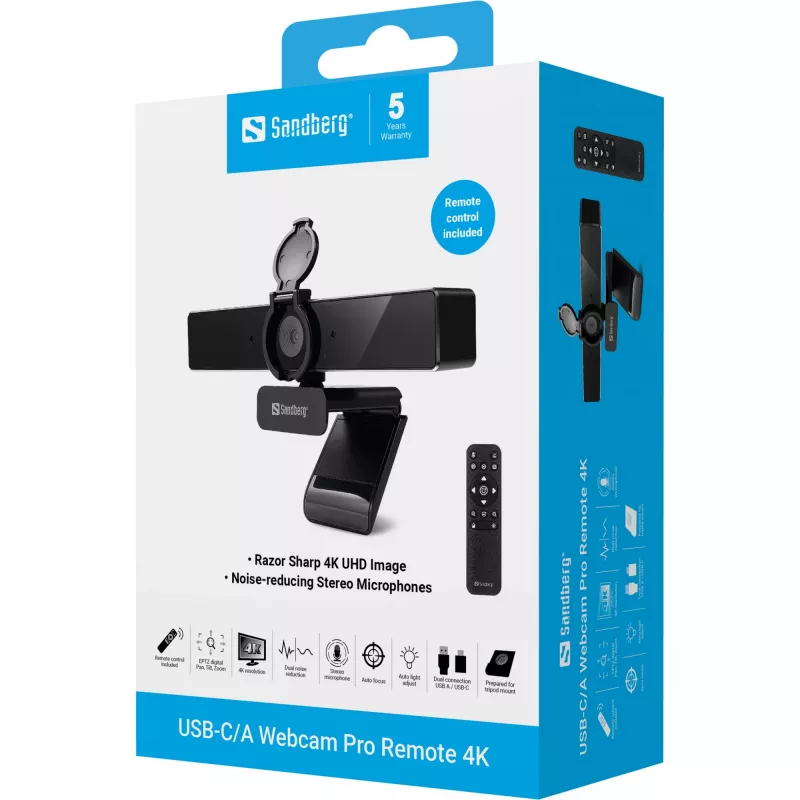 Tīmekļa kamera Sandberg USB-C/A Pro Remote 4K 8 MP 3840x2160