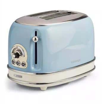 Ariete 155 Design 2 Slice Toaster ar sviestmaižu turētājiem, 6 grauzdēšanas līmeņi, 810 W, nerūsējošā tērauda korpuss, noņemama drupaču paplāte, pasteļzils