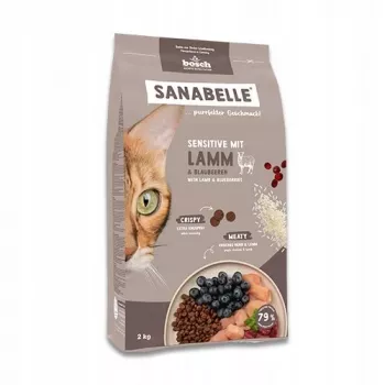 Sausā kaķu barība Bosch Sanabelle Life Sensitive — jēra gaļa ar mellenēm, 8 kg, pieaugušiem kaķiem, bez graudiem, 31% olbaltumvielu