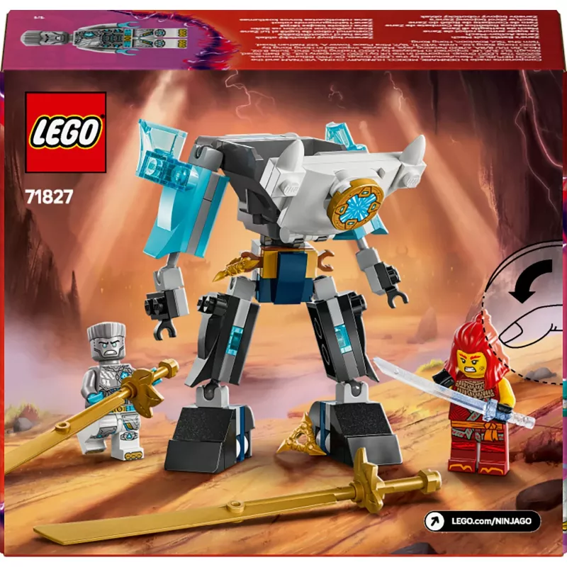LEGO NINJAGO komplekts 71827 Zane kaujas tērpa mehs, 92 detaļas, 2 minifigūras, augstums 100 mm, vecumam 6+