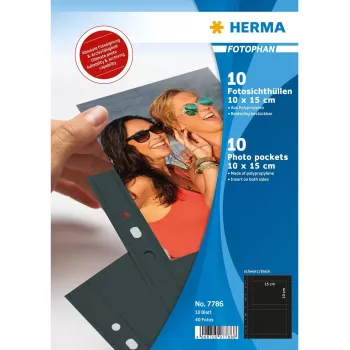 Foto kabatiņas HERMA Fotophan 10x15 cm ainavformāts melnas 10 gab.