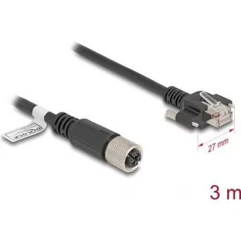 tīkla kabelis DeLOCK M12 kabelis X-coded 8 pin female to RJ45 plug Cat.6A 3 m Melns