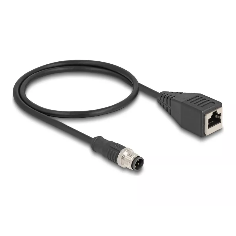 DeLOCK M12 adaptera kabelis D‑kodēts 4 kontaktu vīrišķais uz RJ45 sievišķo 50 cm
