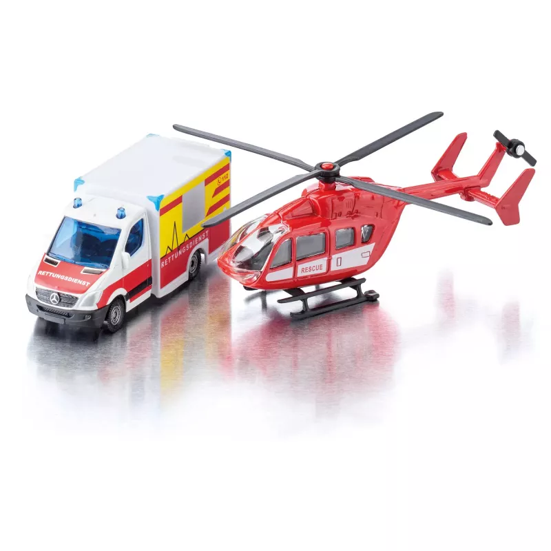 Rotaļlietu komplekts Usorteret Siku Mercedes-Benz glābšanas furgons un helikopters modela komplekts