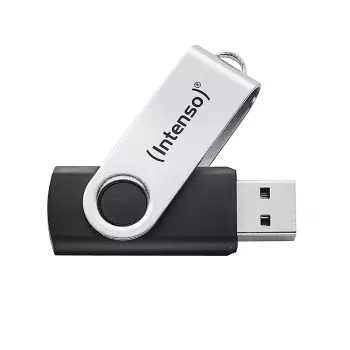 Intenso USB zibatmiņa Office Line, 64 GB, USB-A, 3.2 Gen 1x1, melns-sudraba, 64 GB, USB Type-A, 3.2 Gen 1 (3.1 Gen 1), grozāms gredzens, Melna, Sudraba