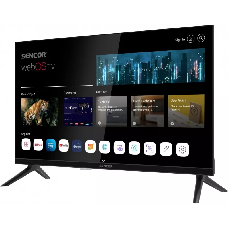 24 collu SENCOR SLE 24S803B HD Ready SMART televizors ar webOS, Wi‑Fi, Bluetooth, DVB-T2/C/S2, 1366×768