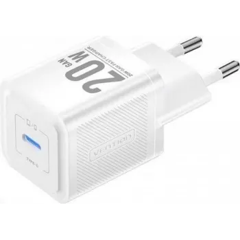 Vention mobilais lādētājs FEPW0-EU — 20W USB-C maiņstrāvas iekštelpu lādētājs viedtālrunim, planšetdatoram, viedpulkstenim, austiņām, balts
