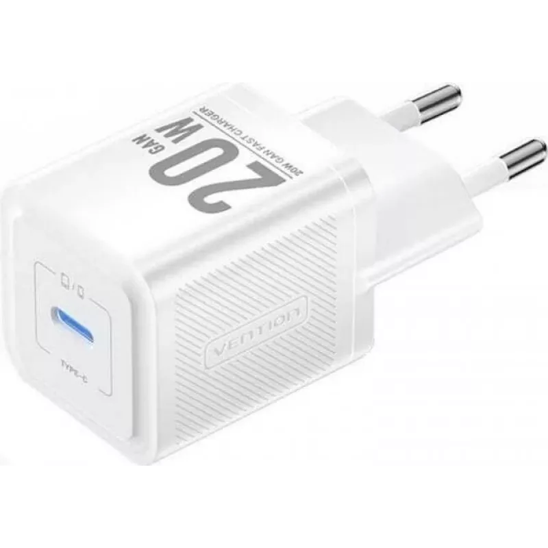 Vention mobilais lādētājs FEPW0-EU — 20W USB-C maiņstrāvas iekštelpu lādētājs viedtālrunim, planšetdatoram, viedpulkstenim, austiņām, balts