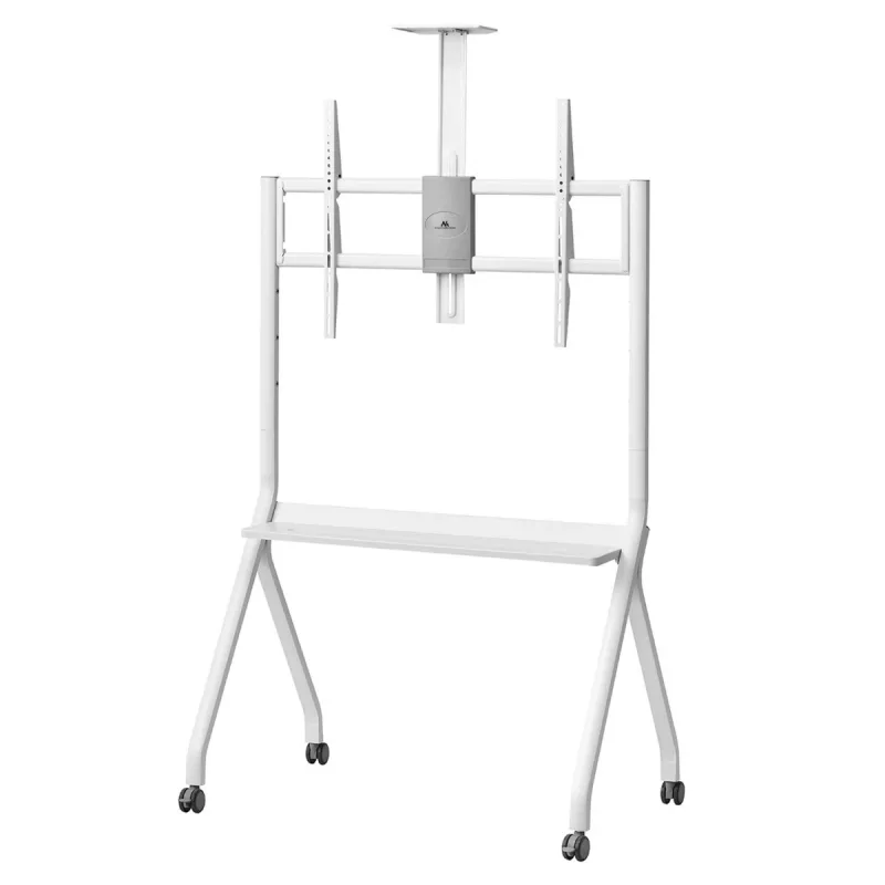 Grīdas TV statīvs MACLEAN MC-114 W displejiem 55 collas–100 collas, balts, VESA līdz 900x600, maks. slodze 120 kg, augstums 115–152 cm, plaukts