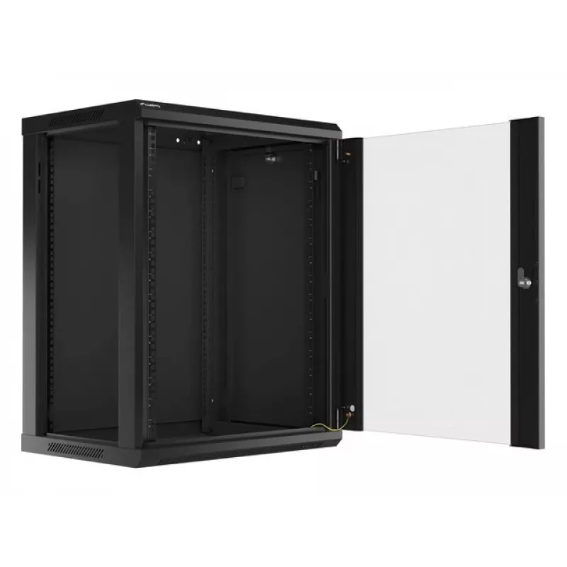 Lanberg pie sienas montējams instalācijas skapja korpuss 19'' 15U 600x450mm melns (stikla durvis)