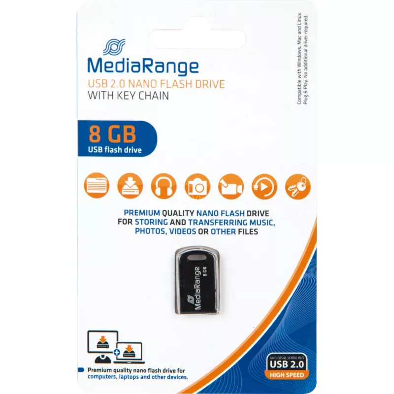 MediaRange Nano - USB zibatmiņa - 8 GB - USB2.0 - Melna (MR920)