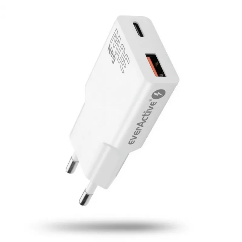 Universāls USB sienas lādētājs everActive SC-380Q Super plāns QC 3.0 — Quick Charge 3.0, kompakts dizains