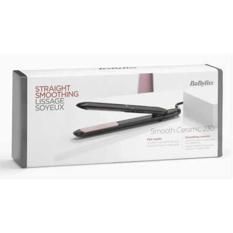 Iztaisnošanas gludeklis BaByliss CERAMIC 230 — Keramikas plāksnes, 2 karstuma līmeņi, 1,8 m vads, Melns