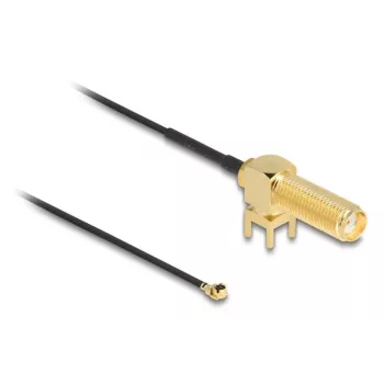 DeLOCK Antenas kabelis SMA 90° PCB ligzda caurlaides koaksiālais kabelis 0,15 m I-PEX MHF1 Melns Zelts