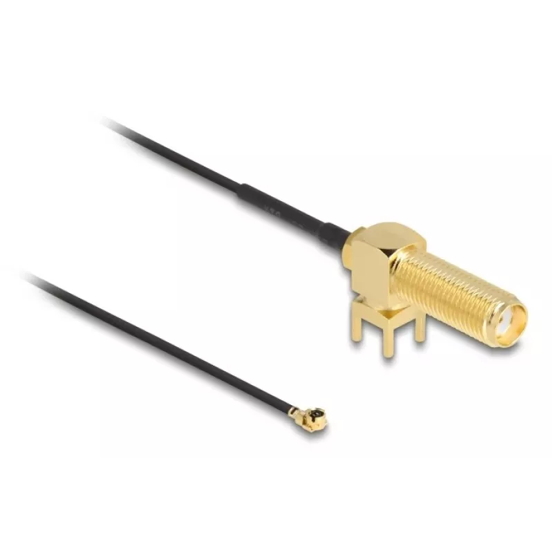 DeLOCK Antenas kabelis SMA 90° PCB ligzda caurlaides koaksiālais kabelis 0,15 m I-PEX MHF1 Melns Zelts