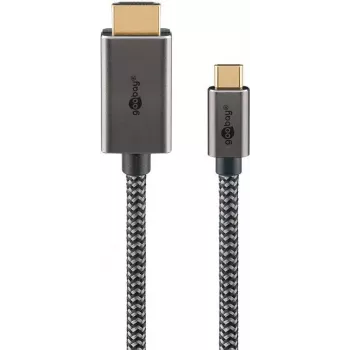 Goobay USB-C uz HDMI pītais kabelis 4K @ 60 Hz, 3 m, melns, sudrabots — spraudnis> (75701)