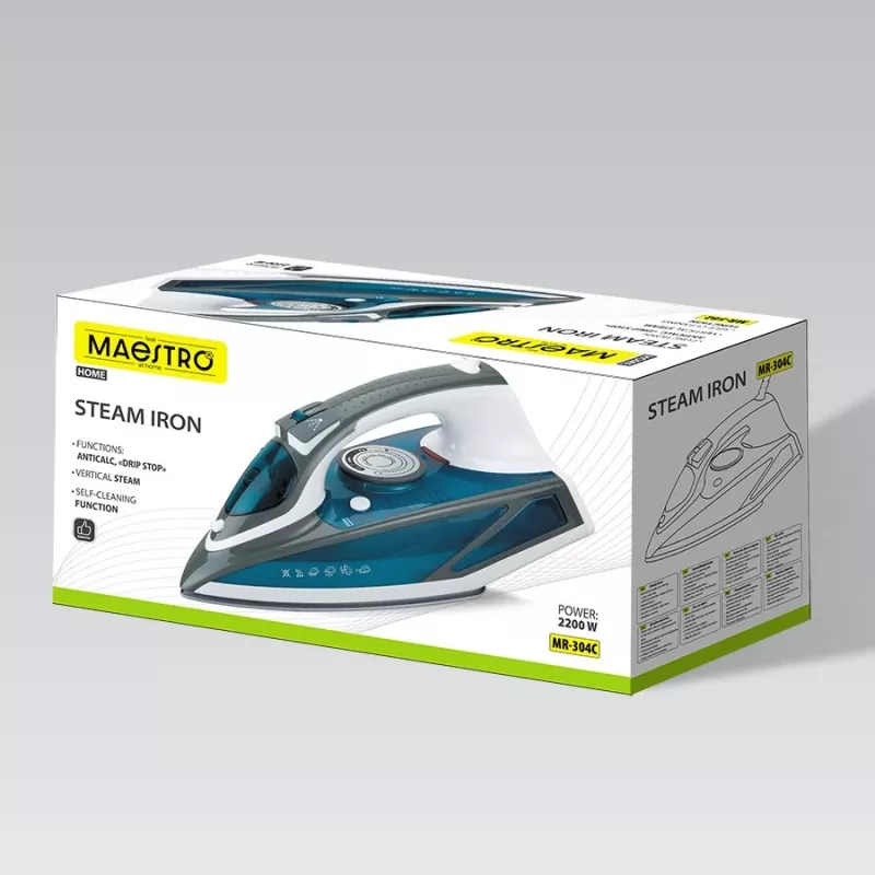Tvaika gludeklis Maestro MR-304C, 2200 W, balts/zils — tvaika gludeklis mājas lietošanai