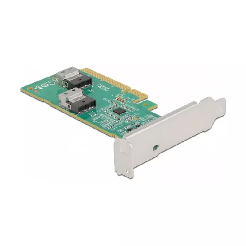 DeLOCK PCI Express 4.0 x8 karte uz 2 iekšējām SFF-8654 4i NVMe pieslēgvietām, zema profila