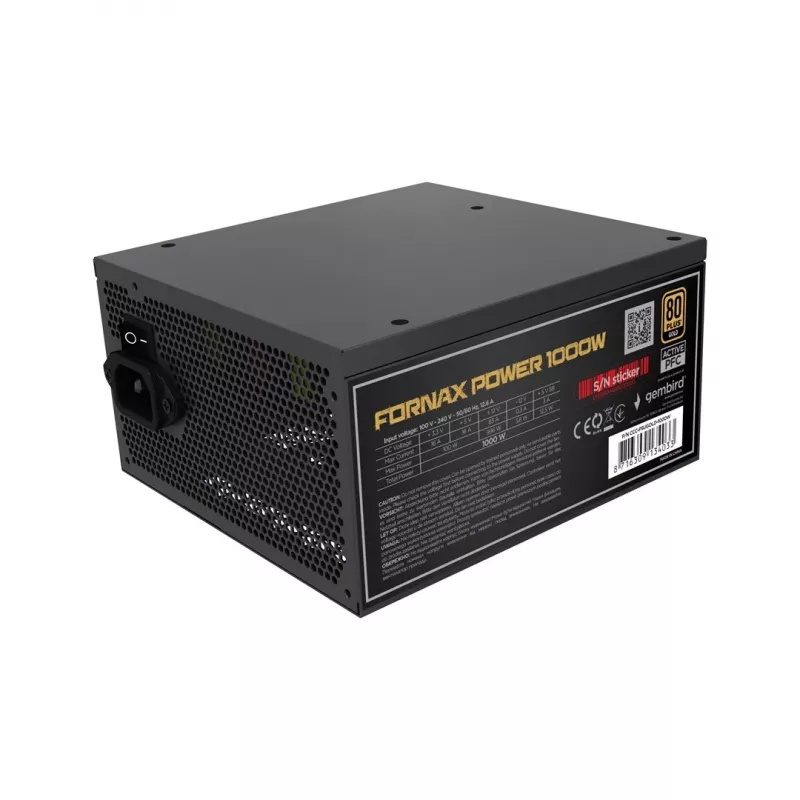 Gembird CCC-PSUGOLD-1000W Barošanas bloks Fornax Power 1000W aktīvais PFC 12cm ventilators 80+Gold