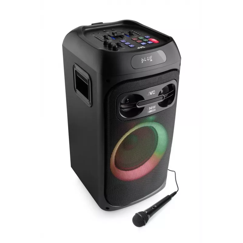 Party speaker JVC XS-EP514B — stereo portatīvais skaļrunis, 150 W RMS, Bluetooth 5.0, TWS, 4000 mAh baterija, karaoke, FM, melns