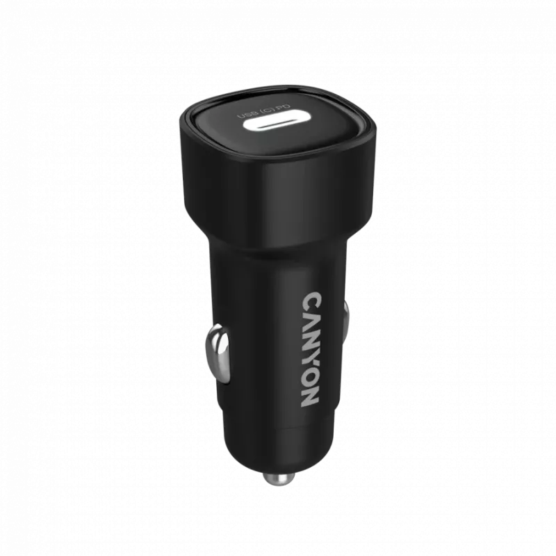 Automašīnas lādētājs CANYON OnDrive 30 PD 30W USB-C Melns — iebūvēts USB-C strāvas adapteris ar jaudu 30W PD