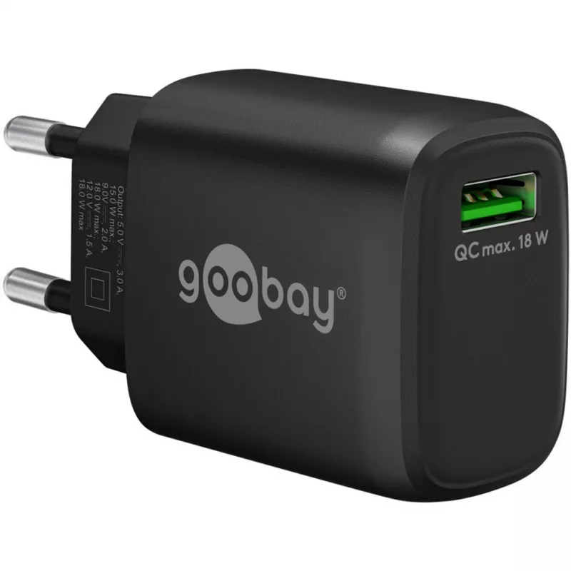 USB-A QC ātrais lādētājs (18 W) (melns)