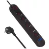 Strāvas sadalītājs MACLEAN MCE395 B — 5 ligzdas, 3×USB, 110–240 V maiņstrāva, 2,1 A USB, 2500 W, 1,5 m kabelis, melns