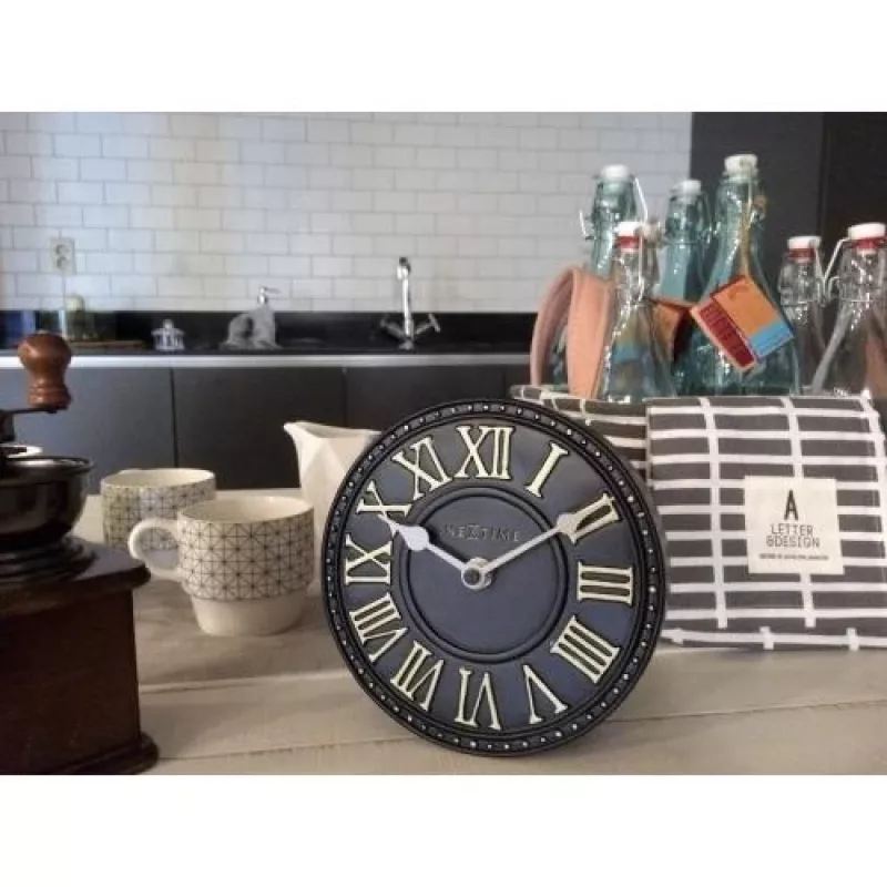 NeXtime klok 5187zw London Table, Ø16 cm, Wall, Melns/ Balts