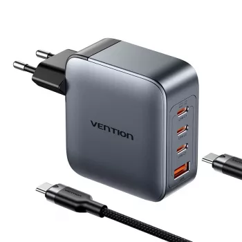 Vention strāvas lādētājs TZ-FETH0-EU 3× USB-C + 1× USB-A 100W, PD līdz 30W uz C, ieeja 100–240V