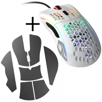 Glorious Model D gaming pele - Balta, spīdīga + Grip Tape - melna