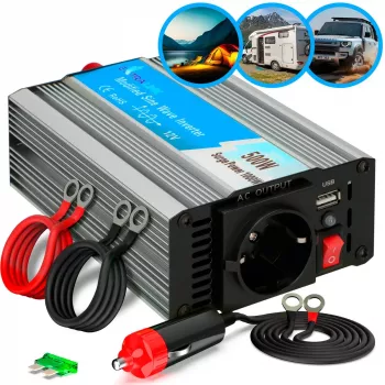 Automašīnas sprieguma pārveidotājs Extralink OPIM-500W 12V, 500W modificēts sinusoidāls, alumīnija korpuss, aktīvā dzesēšana