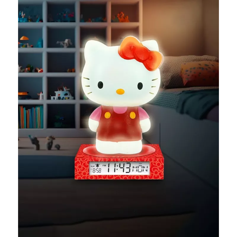 3D naktslampiņa Kids Euroswan HK50198 ar Hello Kitty dizainu un iebūvētu modinātājpulksteni