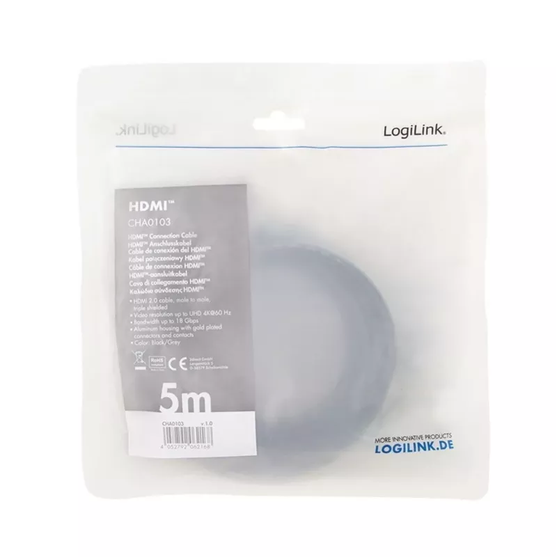 HDMI kabelis 4k/60Hz, ALU, melns, 5m