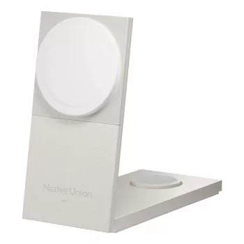 Bezvadu lādētājs Native Union Rise 3‑In‑1 Qi2 — USB, 2 m kabelis, Gaiši pelēks (Smilšakmens)