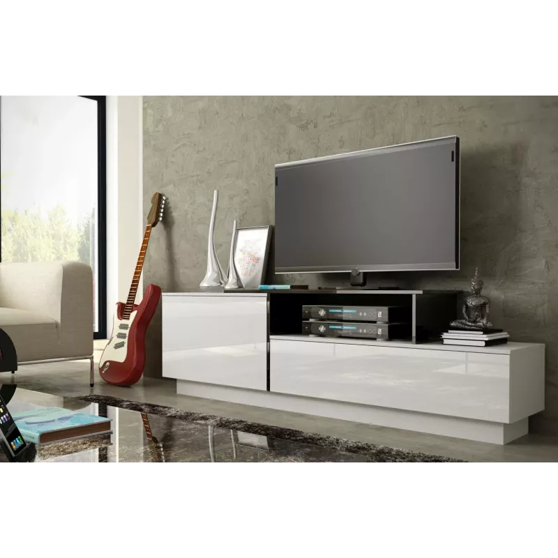Cama TV skapis SIGMA 3 180 balts/balts glancēts + melns
