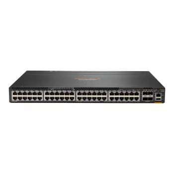 HPE - Aruba 6300M - Slēdzis - L3 - pārvaldīts - 48 x 10/100/1000 (1 PoE+) + 4 x 1 Gigabits / 10 Gigabits / 25 Gigabits / 50 Gigabits SFP56 (Augšupielāde / Sakraušana) Priekšpuse un Sāni uz Aizmuguri